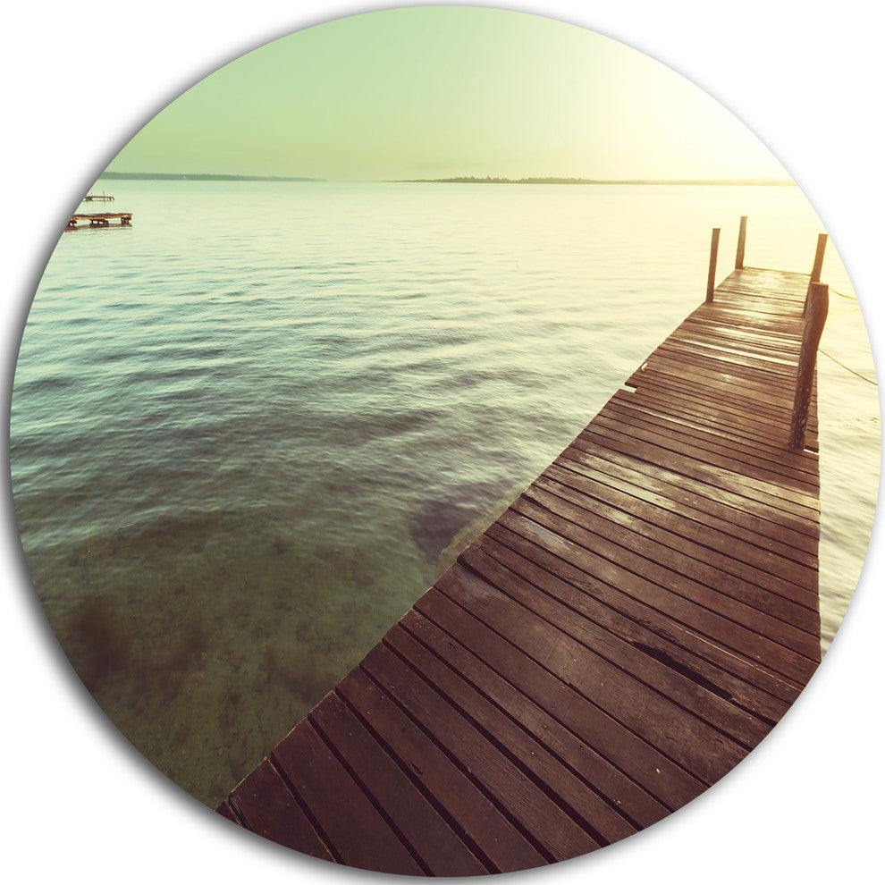 Wooden Boardwalk Over Clear Waters, Sea Bridge Round Wall Art, 11"