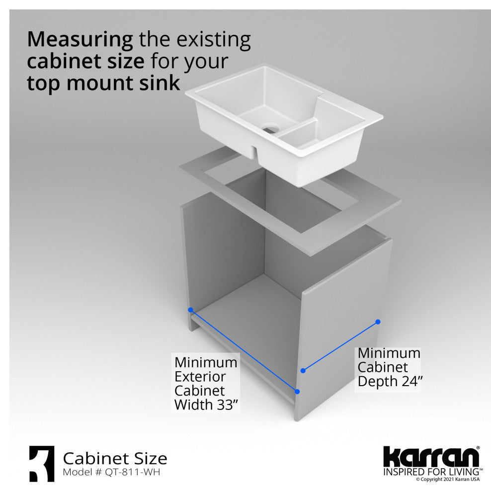 Karran 33" Top Mount Double Bowl 60/40 Quartz Kitchen Sink Kit, White