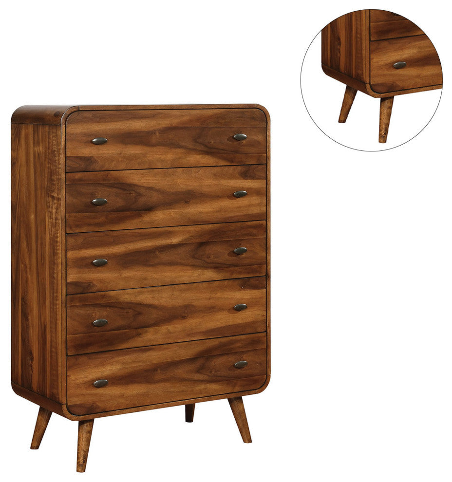 5 Drawers Wooden Chest, Dark Walnut