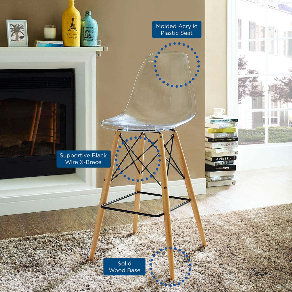 Modern Clear Pyramid Dining Side Bar Stool Set of 2