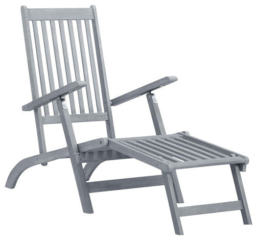 vidaXL Deckchair Lounge Chair with Footrest and Cushion Solid Acacia Wood
