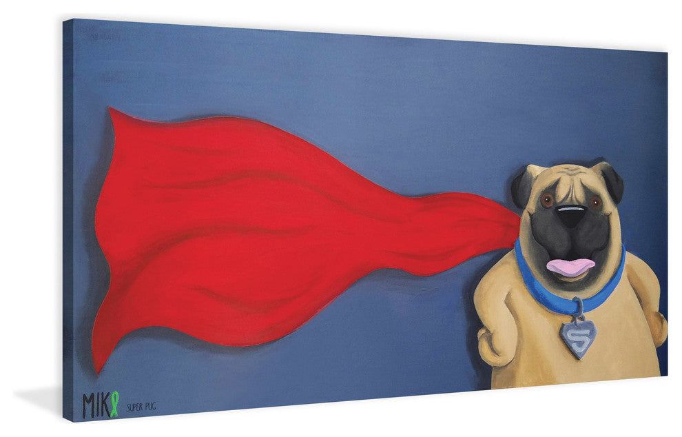 Marmont Hill, "Super Pug" by Mike Taylor Painting Print on Wrapped Canvas, 24x12