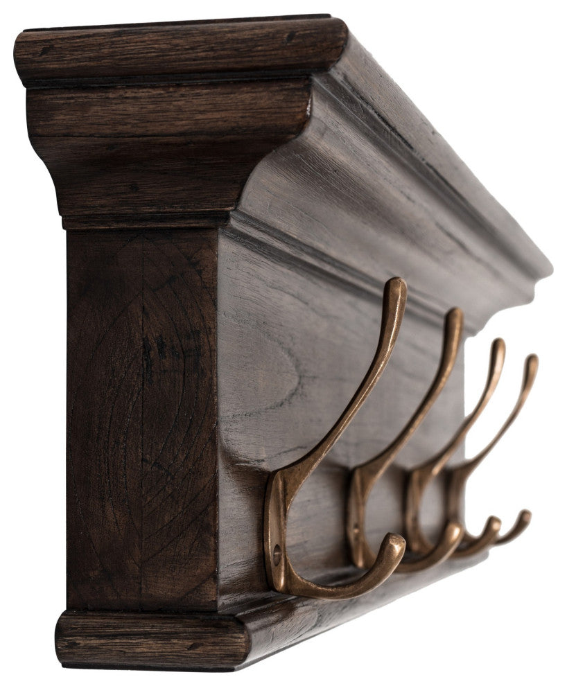 Rustic Black Wash Wood Four Hook Hanging Coat Rack
