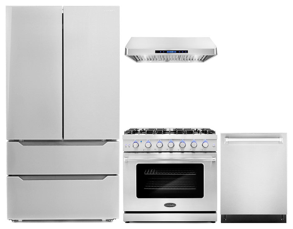 4-Piece Kitchen, 36" Gas Range, Range Hood, Dishwasher and Refrigerator