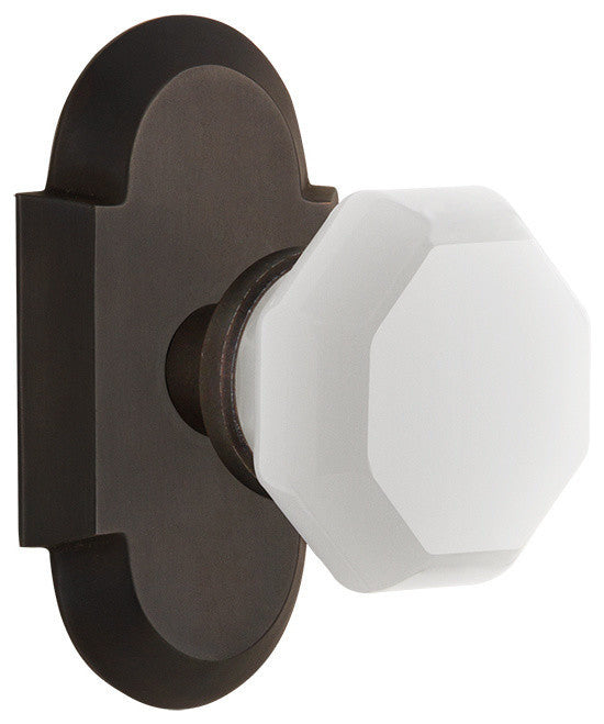 Cottage Plate Passage Waldorf White Milk Glass Knob, Oil-Rubbed Bronze