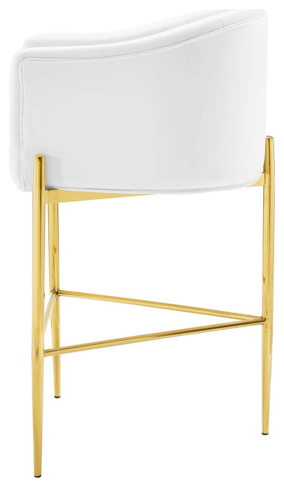 Tufted Bar Stool Chair Barstool, Set of 2, Velvet, Metal, White, Modern, Bar Pub
