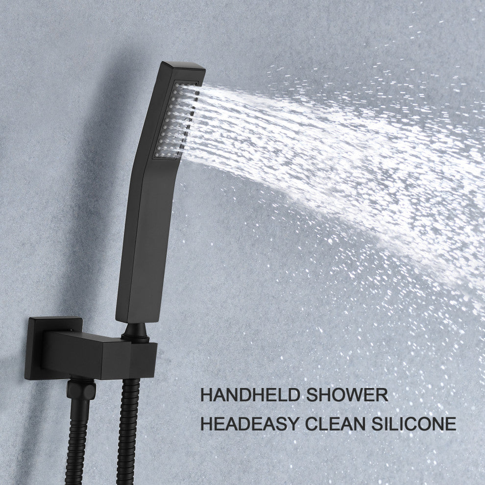 Ceiling Mounted Shower System Set With 16" Rain Shower Head, Matte Black
