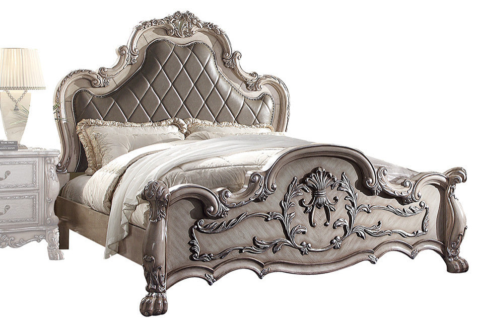 Jazlyn Ornamental Baroque Standard Bed, Vintage Bone White, King