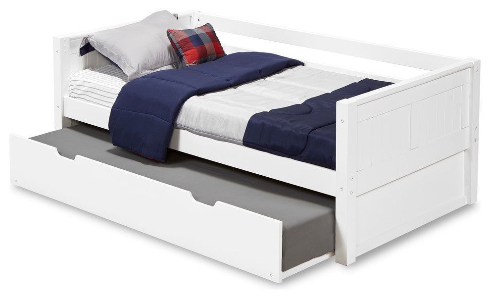 Camaflexi Twin Day Bed With Twin Trundle, Panel Headboard, White Finish
