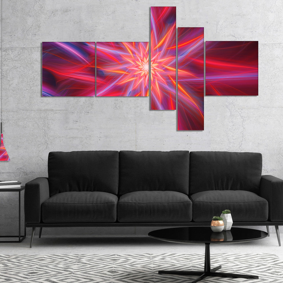 Shining Red Purple Exotic Flower, Floral Canvas Art Print, 60"x32", 5 panels