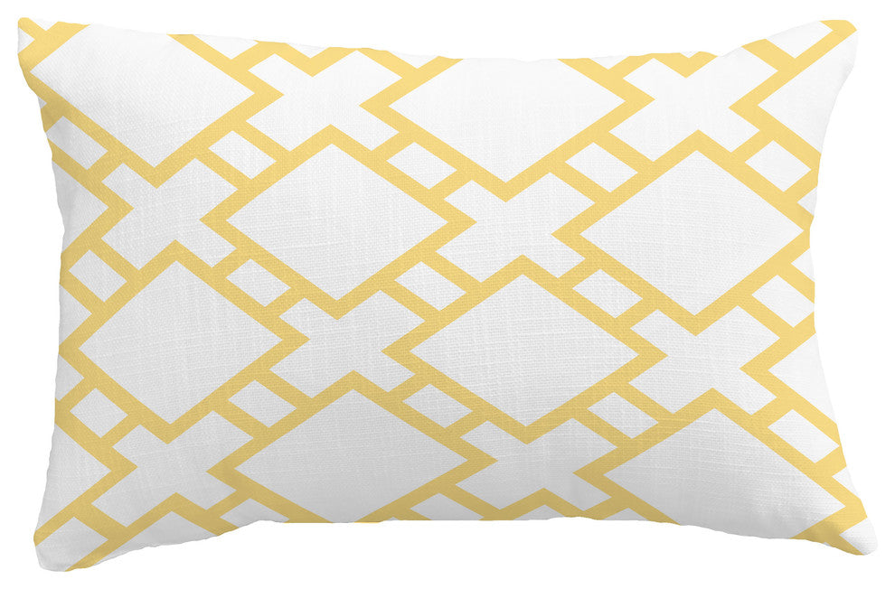 Square in St. Louis Geometric Print Pillow With Linen Texture, Yellow, 14"x20"