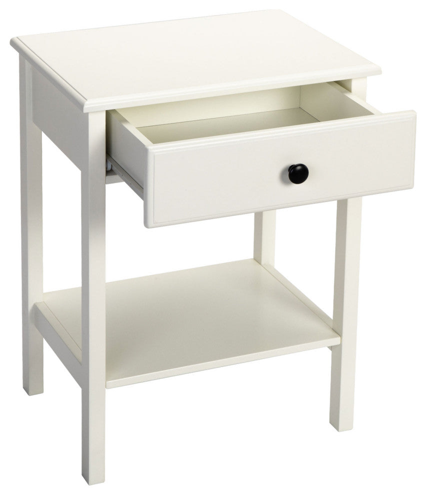 2 Set Wood Nightstand with 1-Drawer and Open Shelf in White