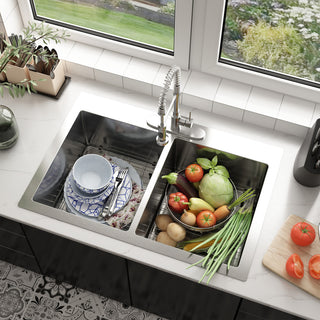 Stainless Steel Topmount Double Bowl Kitchen Sink with Accessories