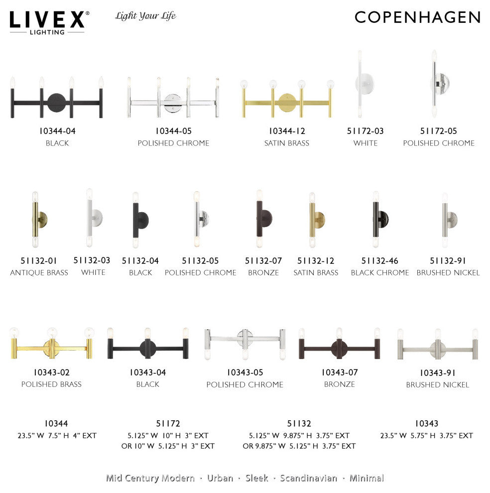 Copenhagen 2 Light Black Chrome ADA Sconce