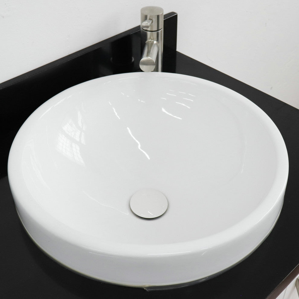 61" Double Sink Vanity, White Finish With Black Galaxy Granite And Round Sink