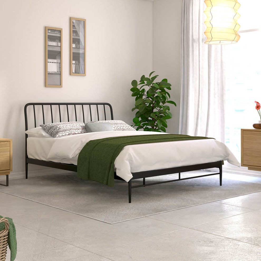 Kairosis Curved Metal Modern Queen Bed Frame by RST Brands, Black