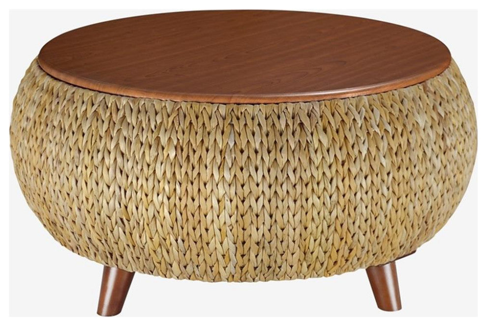 Gallerie Decor Bali Breeze Round Transitional Wood Coffee Table in Natural