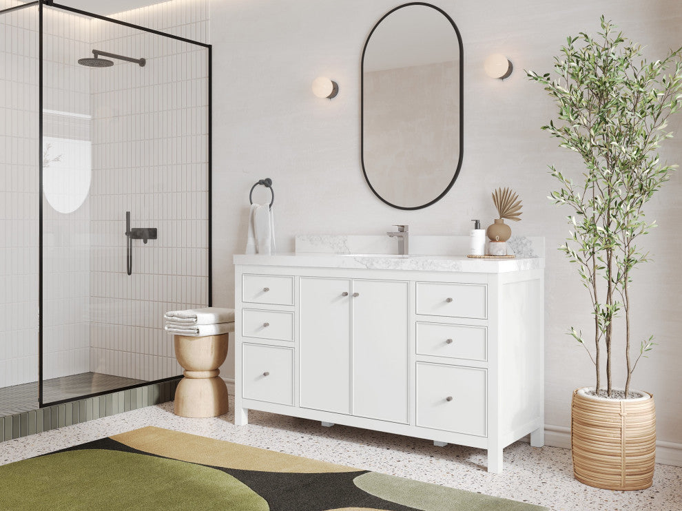 Chicago 60" Single Sink Bathroom Vanity, White 2" Calacatta Sienna Quartz