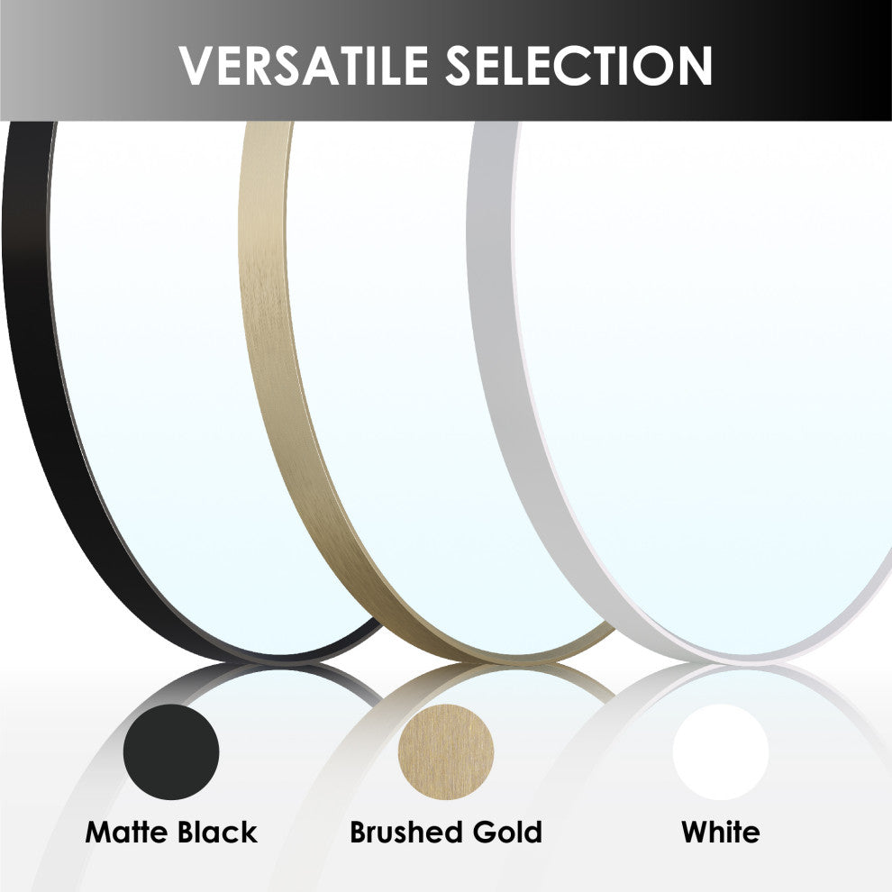 Bella Round Anodized Aluminum Wall Vanity Mirror, 28"x28", Matte Black