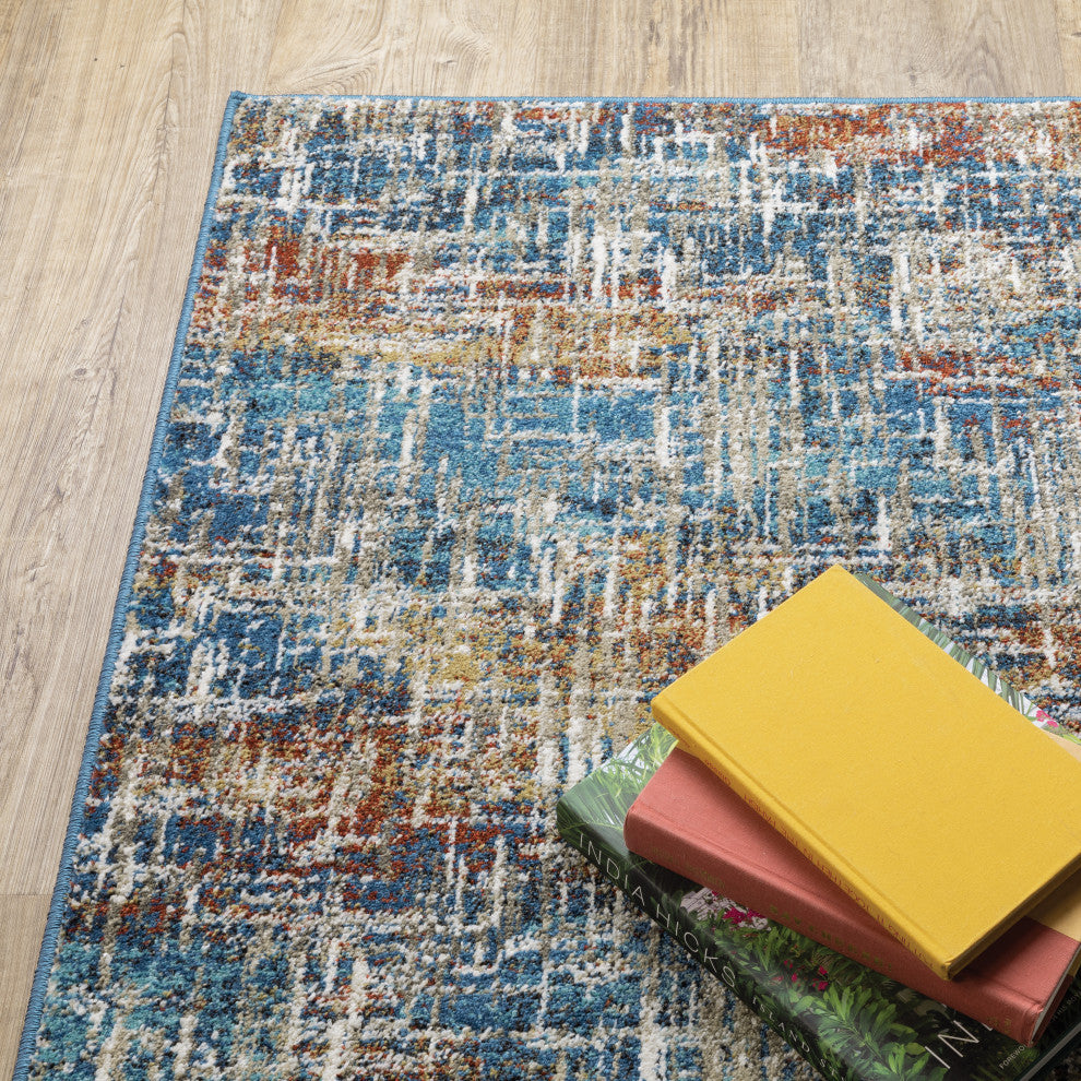 Vander Casual Chaos Blue/Multi Power-Loomed Area Rug, 9'10"x12'10"