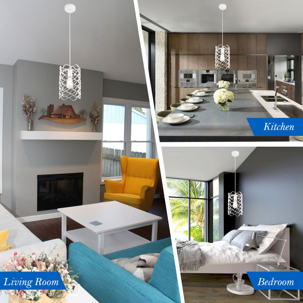 7" White Kitchen Island Wave Design Single Pendant Light- Dimmable