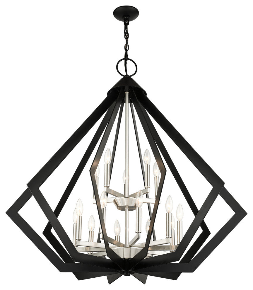 Black Geometric, Contemporary, Prismatic, Casual Foyer Chandelier
