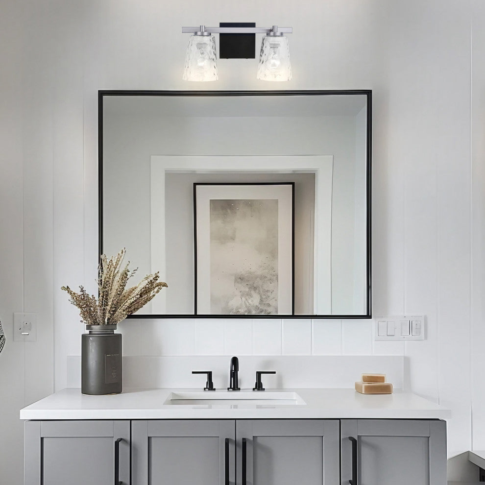 2-Light Modern Brushed Nickel Wall Sconce With Glass Lampshade