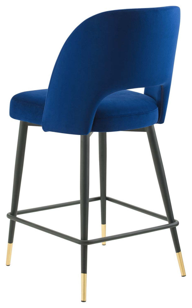 Counter Stool Chair, Velvet, Metal, Blue Navy, Modern, Bar Pub Bistro Restaurant