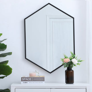 Metal Frame Hexagon Mirror 24", Black