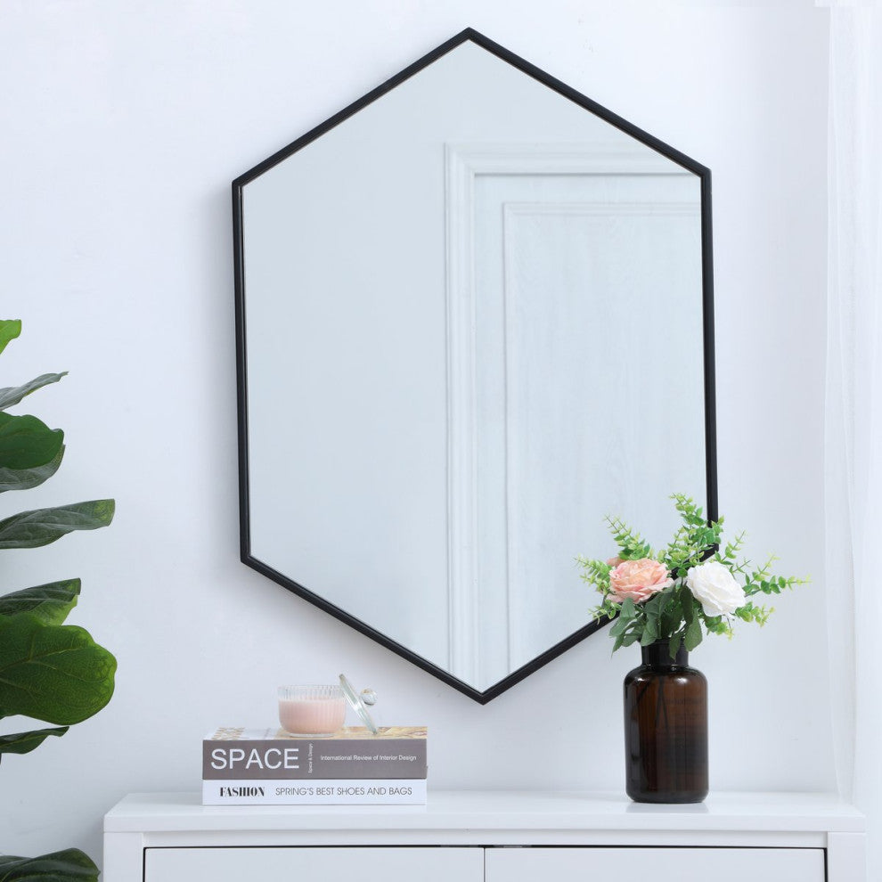 Metal Frame Hexagon Mirror 24", Black