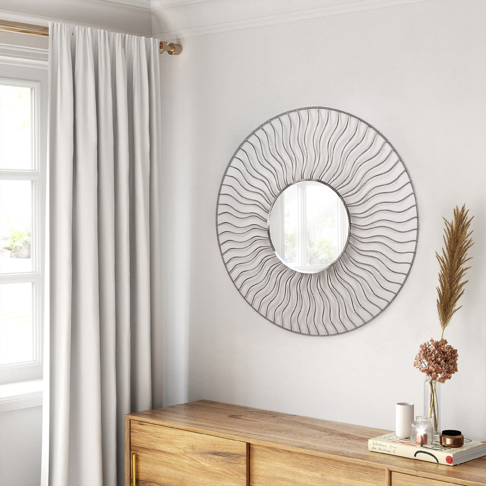 Sunburst 36" Round Wall Mirror - Set of 2, Brushed Nickel
