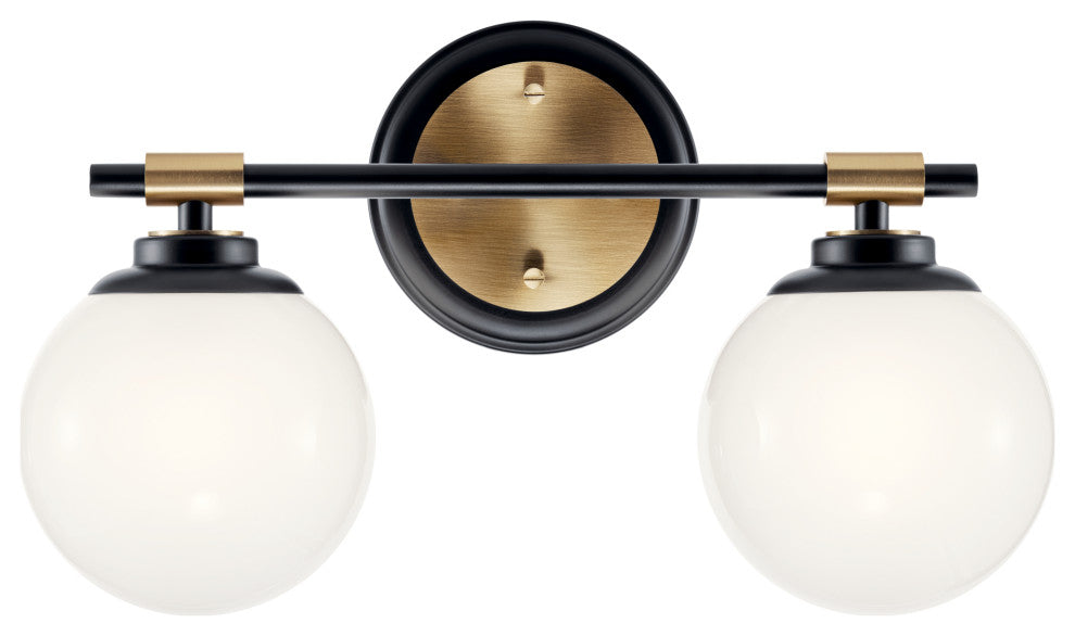 Benno 14.75" 2 Light Vanity With Opal Glass, Black and Champagne Bronze