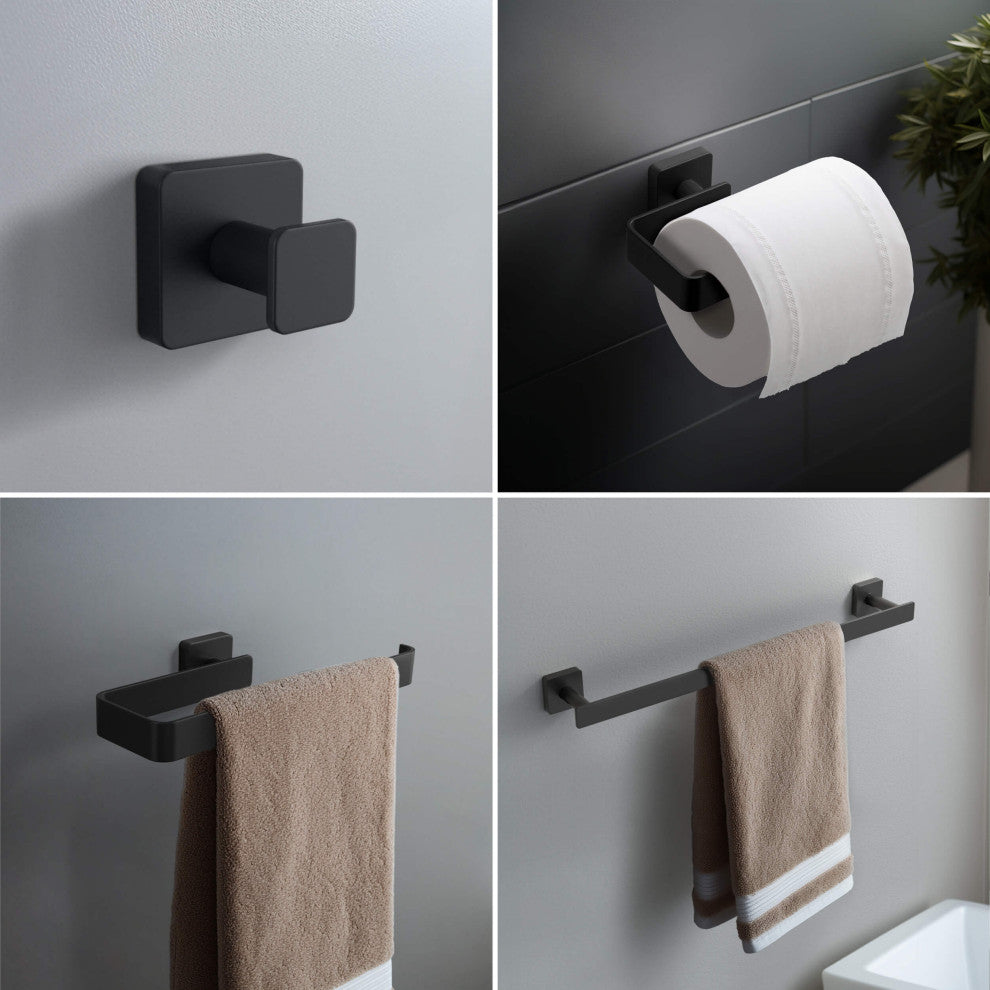 Blaze 4 Piece Bathroom Hardware Set, Matte Black