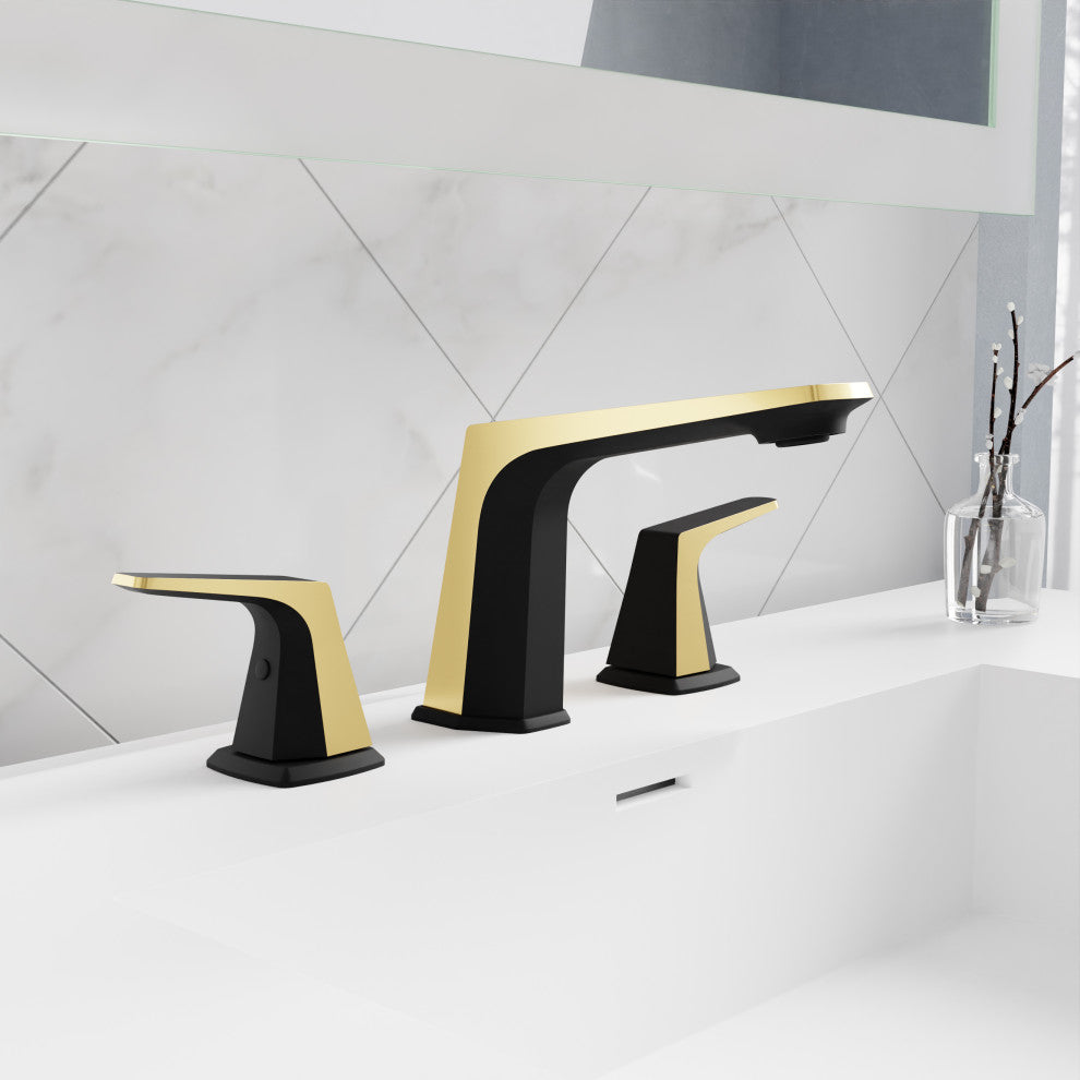 2-Handle 3-Hole Widespread Bathroom Faucet, Matte Black Brushed Gold