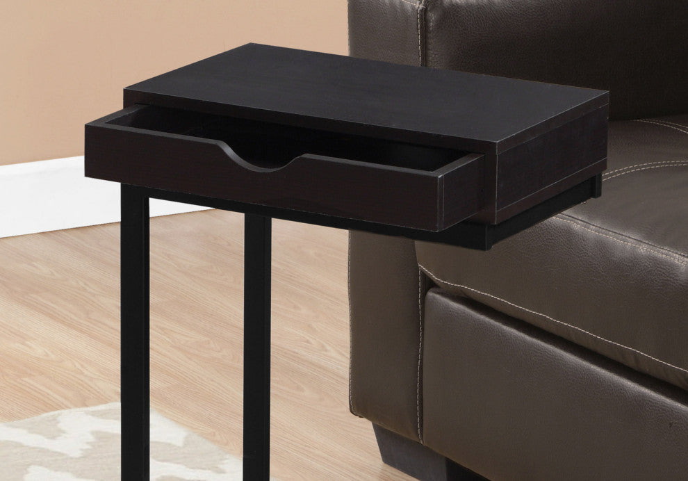 HomeRoots 10.25" x 15.75" x 24.5" Cappuccino Finish and Black Metal Accent Table