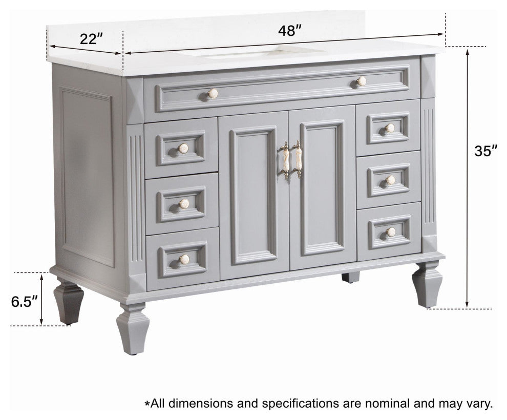 Solid Wood Bathroom Vanity with Quartz Top and cUPC Certified Sink, Titainum Grey, 48 Inch