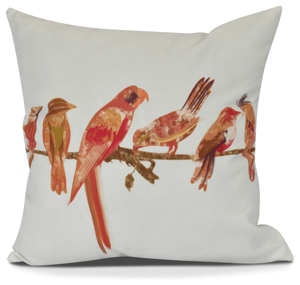 Morning Birds, Animal Print Outdoor Pillow, Orange, 16" x 16"