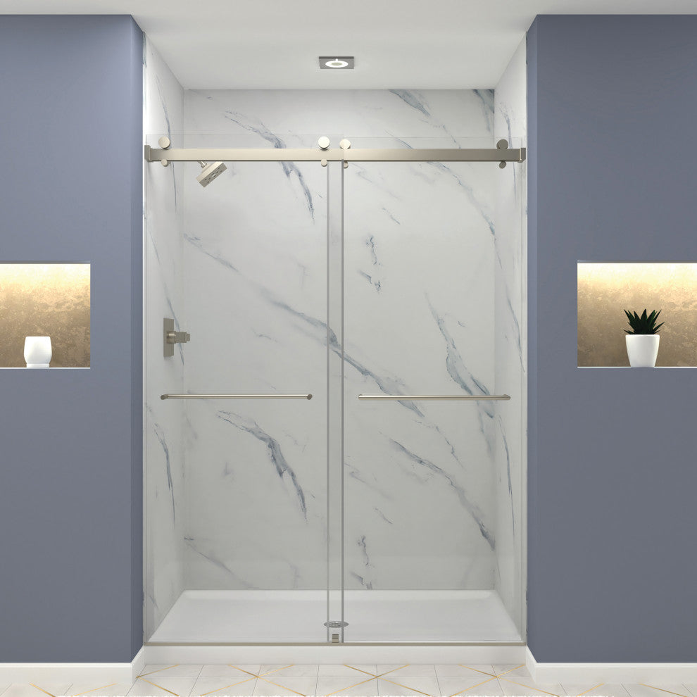 Brooklyn 60"x80" Frameless Shower Door, Iron Glass, Brushed Stainless, Turin