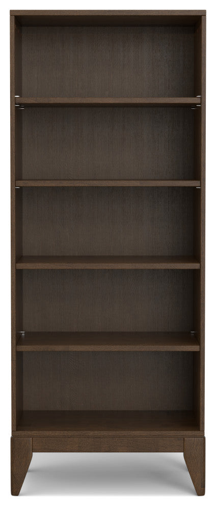 Harper Solid Hardwood 5 Shelf Bookcase, Walnut Brown