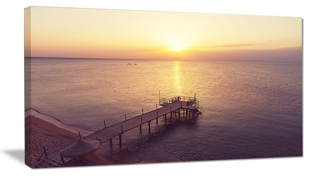 "Boardwalk Over The Beach At Sunset" Sea Bridge Canvas Art Print, 40"x20"