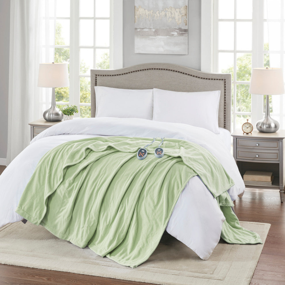 Beautyrest Knitted Micro Fleece Solid Textured Heated Blanket, Green, King