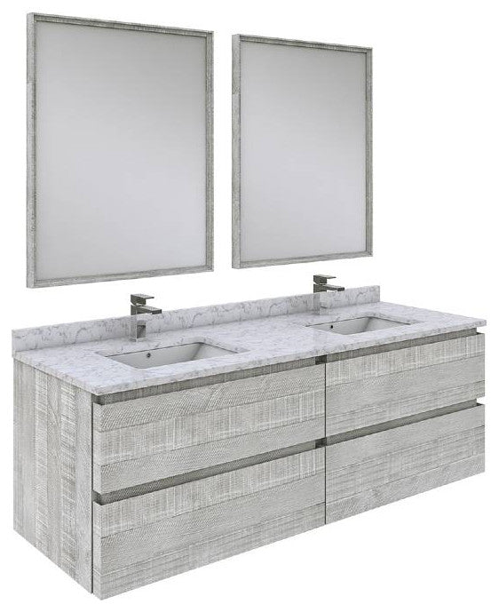 Fresca Formosa Modern 60" Ash Wall Hung Double Sink Vanity Set, Faucet Fft1030bn