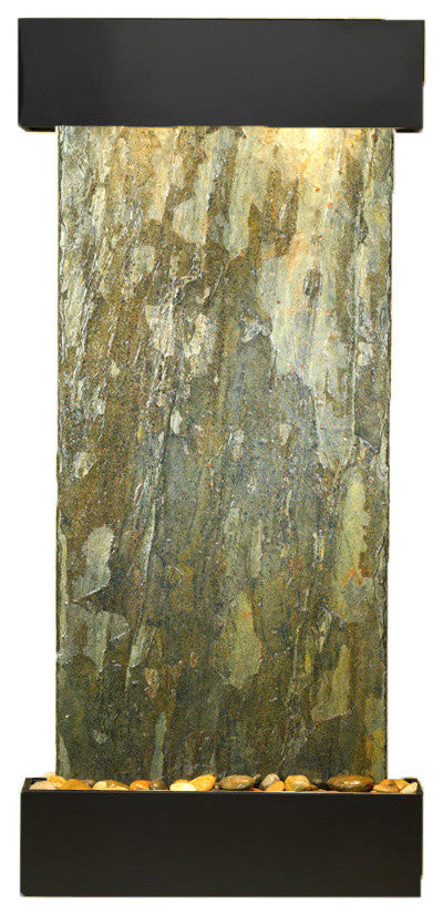 Cascade Springs Water Fountain, Natural Green Slate, Blackened Copper, Square