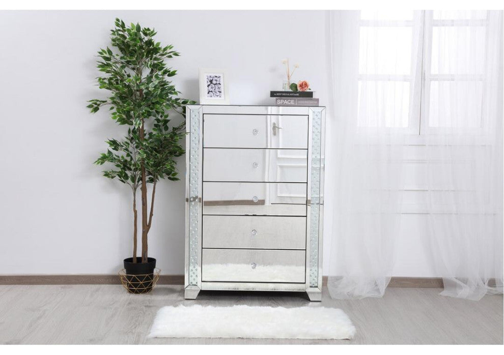 34" Clear Crystal Mirrored Five Drawer Cabinet