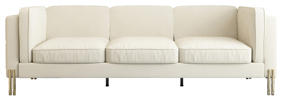 95'' Velvet Square Arm Sofa with Gold Leg, Beige