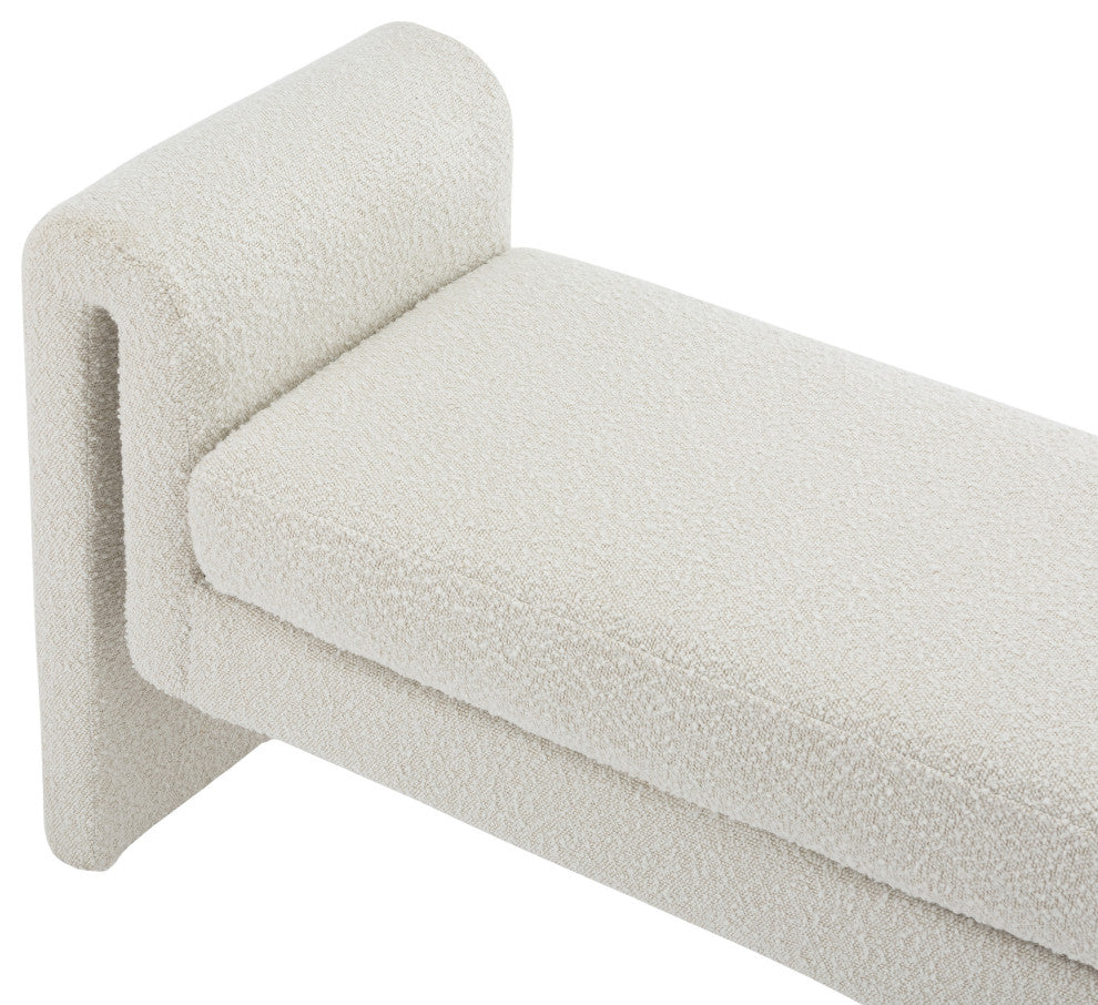 Stylus Boucle Fabric Upholstered Bench, Cream, 51" Wide