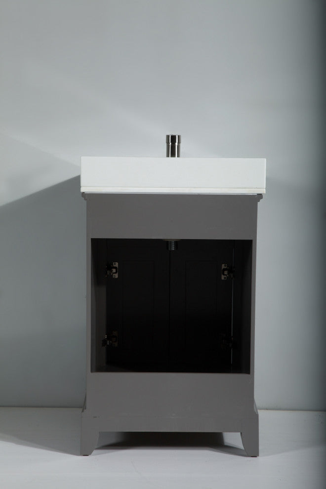 Bathroom Vanity Set With Engineered Marble Top, 24", Gray, Led Sensor-Switch Mirror