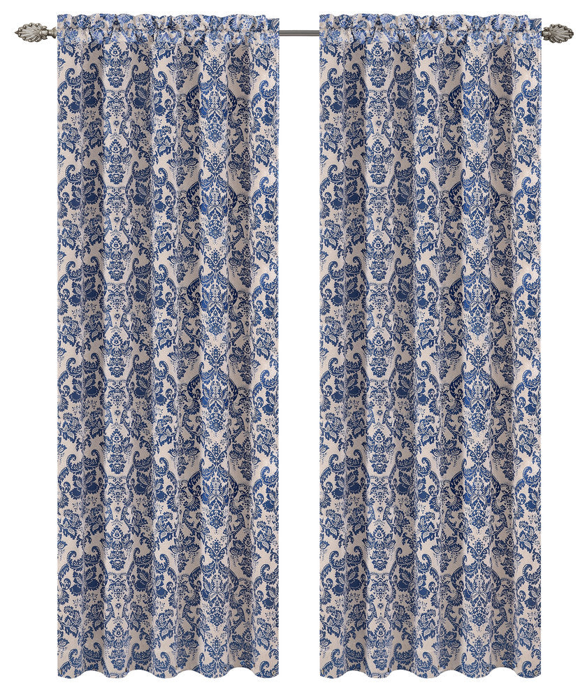 Jacquard Fern Drapery Curtain Panels, Blue, 50"x63", Set of 2