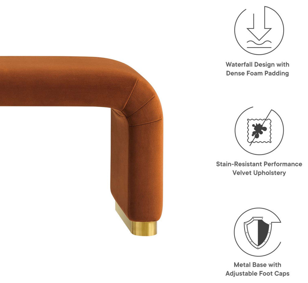 Koda Performance Velvet Waterfall Long Bench - Brass Rust
