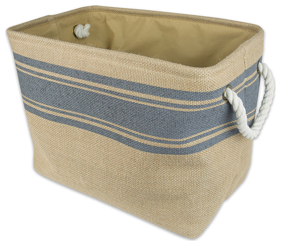 DII Burlap Bin Border Gray Rectangle Large 18x12x15"